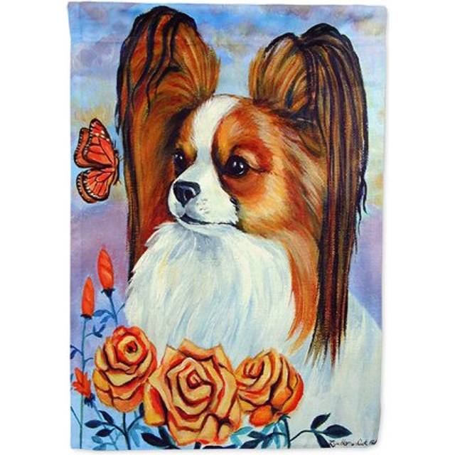 """""Caroline's Treasures 7039CHF Papillon in The Roses Canvas House Flag  Large  Multicolor"""""