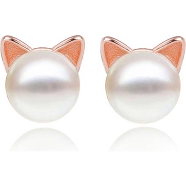 S.Leaf Cat Earrings Pearl Earrings Sterling Silver Earrings for Women Cat Memorial Gifts Cat Gifts for Cat Lovers