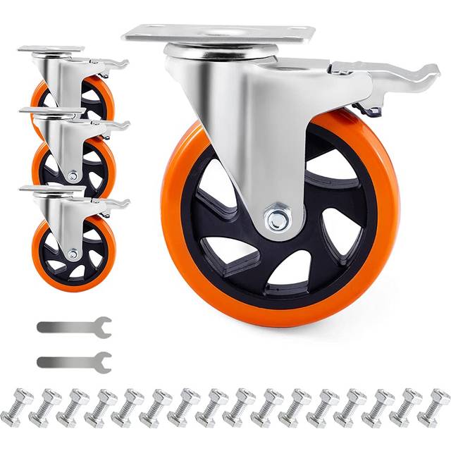 5 Inch Swivel Casters Wheels 1500lbs Heavy Duty Castors with Brake Polyurethane Dual Locking Casters Set of 4 Orange DLI5001