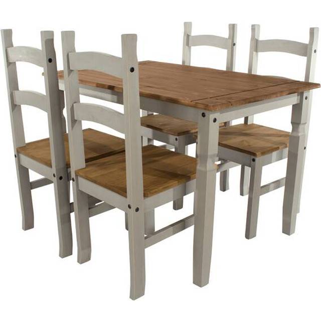 Core Corona Grey Wax Rectangular Dining Table and Chairs Set