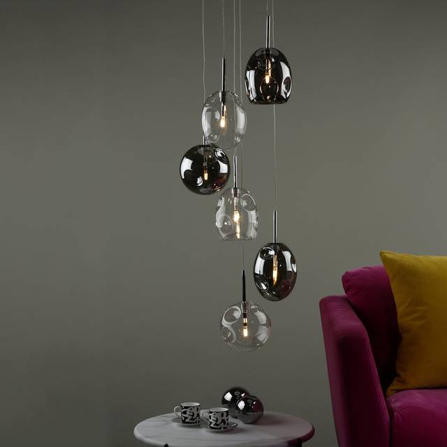 Dar Lighting Group Dar QUI6410 Quinn 6 Light Cluster Pendant Smoked Cl