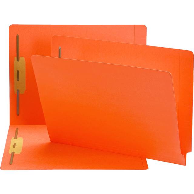 Smead End Tab Fastener File Folder  Shelf-Master Reinforced Straight-Cut Tab  2 Fasteners  Letter Size  Orange  50 Per Box (25640)