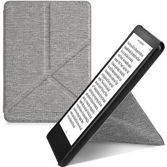 kwmobile Origami-fodral kompatibelt med Amazon Kindle Paperwhite (11. Gen – 2021) – smalt tygskydd – ljusgrå