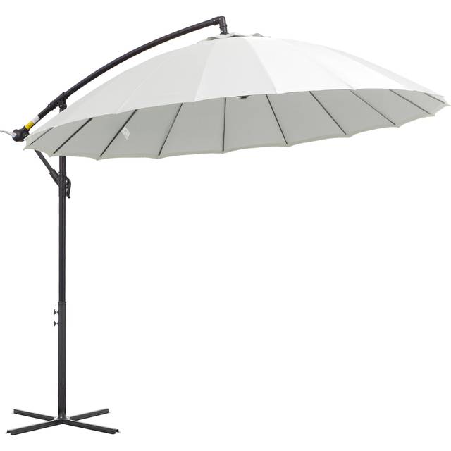Outsunny 3(m) Cantilever Shanghai Parasol w/ Crank Handle, Cross Base, Off-White