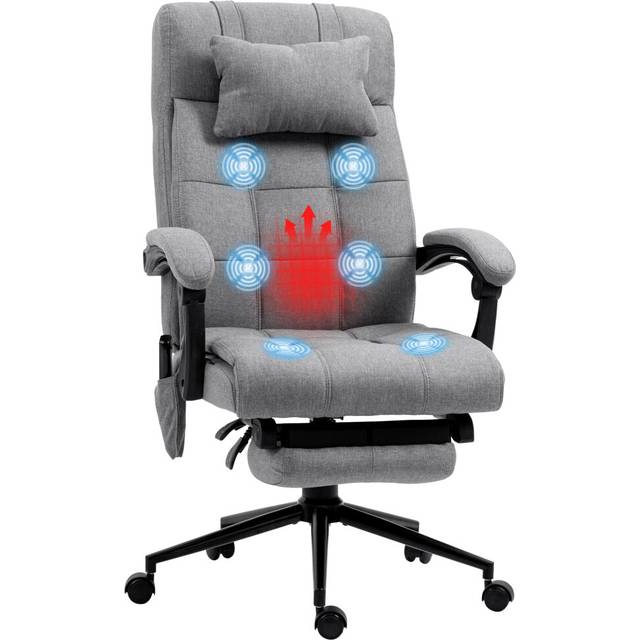 Vinsetto Vibration Massage Office Chair with Heat - Fabric Computer Chair with Head Pillow - Footrest - Armrest - Reclining Back - Grey | TJ Hughes P