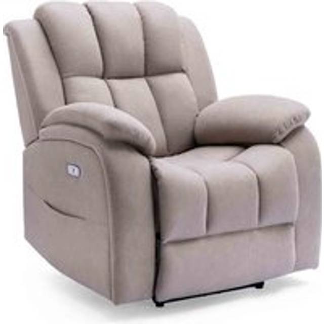(Pumice) Brookline Electric Fabric Auto Recliner Armchair Gaming Usb Lounge Sofa Chair
