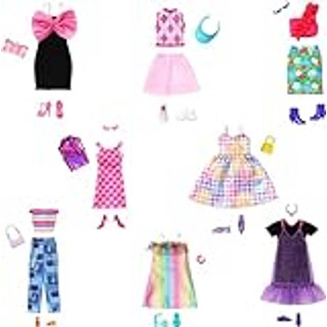 Clothes, Doll Fashion Pack with 13 Pieces of Clothing, 8 Accessories and 8 Pairs of Shoes for 65+ Unique Looks, HRG56
