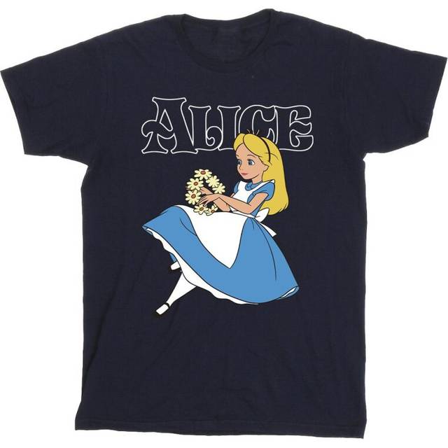 Alice In Wonderland Flowers Cotton T-Shirt - Navy - 3-4 Years