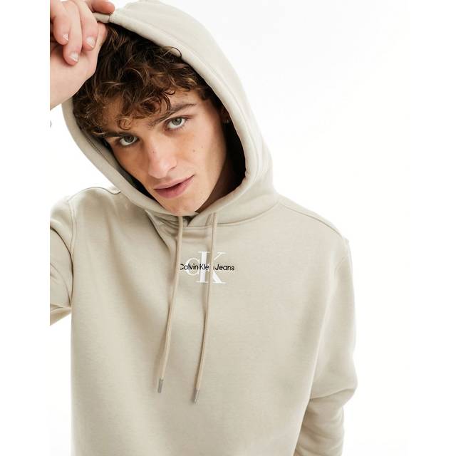 Beige Fleece Hooded Sweatshirt with Logo Embroidery - XXL