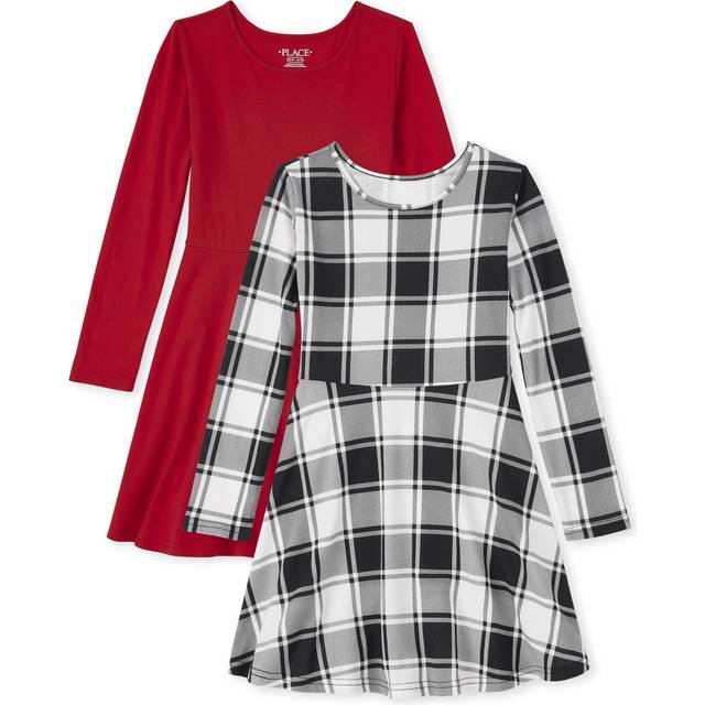 The Children's Place Girls' Long Sleeve Fashion Skater Dress 2-Pack  M