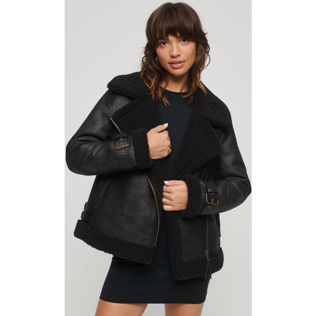 Superdry for woman. W5011689A Synthetic Lambskin Aviator Jacket black (M), Casual, Polyester