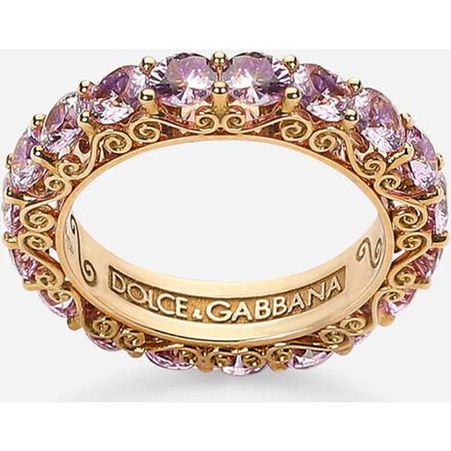 Dolce & Gabbana Heritage Band Ring In Yellow 18kt Gold With Pink Sapphires - Woman Rings Gold 52