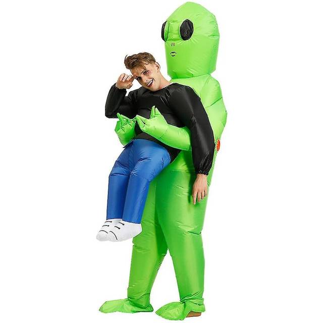 (Adult) Green Alien Carrying Human Costume Inflatable Funny Blow Up Suit Cosplay For Party
