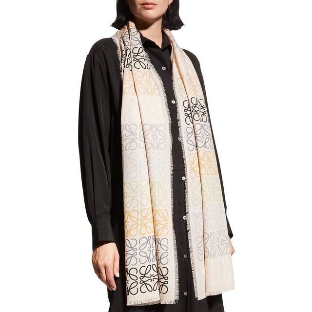 Loewe Womens /caramel Anagram-print Silk, Cashmere and Wool-blend Scarf - MULTICOLOR/CARAMEL