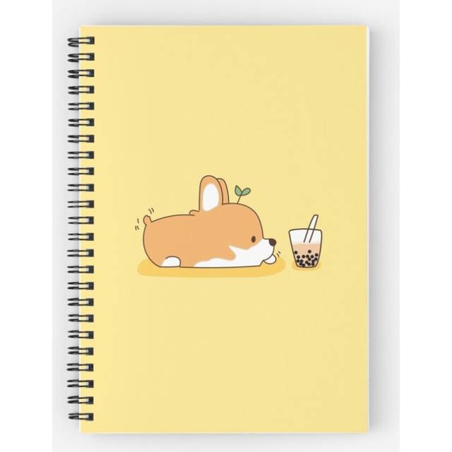 Spiral Notebook Corgi and Bubble Tea  A5 120 Pages