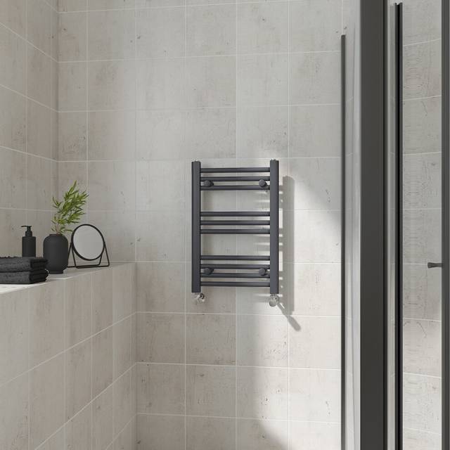 (Straight, 600x400mm) Warmehaus Heated Towel Rail Anthracite Bathroom Ladder Style Radiator Grey Central Heating
