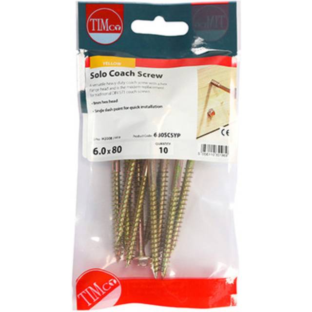 Timco Solo Advanced Hex Head Gold Coach Woodscrews - 6.0 x 80 (10 Pack)