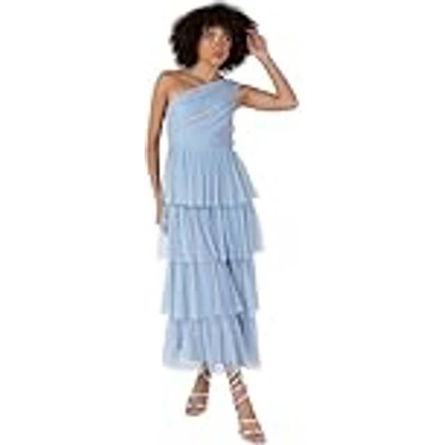 Anaya With Love Asymmetric Tiered Tulle Midaxi Dress, Soft Blue