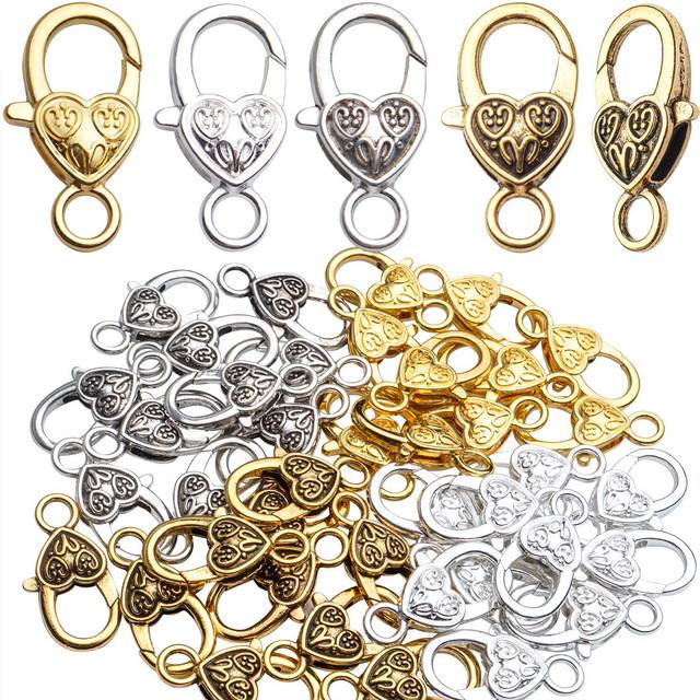 Heart Lobster Claw Clasps  40pcs Tibetan Alloy Heart Lobster Claw Clasps Hooks Vintage Antique Heart Lobster Claw Clasp Cord End for Jewelry Making  4