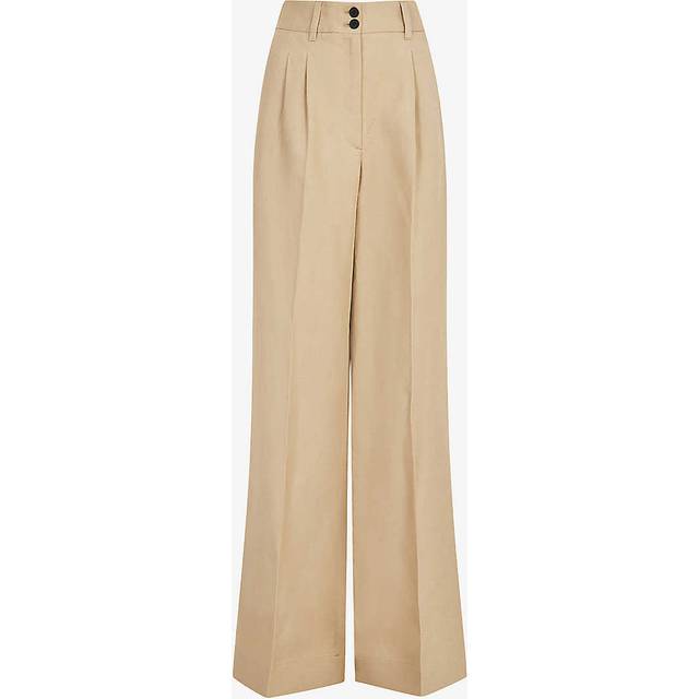Allsaints Womens Light Beige Petra High-rise Wide-leg Linen-blend Trousers 6 - LIGHT BEIGE