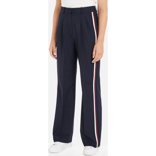 Tommy Hilfiger Wide Leg Wool-Blend Pleated Trousers - EU 38/UK 10 - Blue
