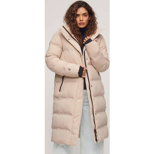 Women's Superdry Long Hooded Puffer - Gris - M
