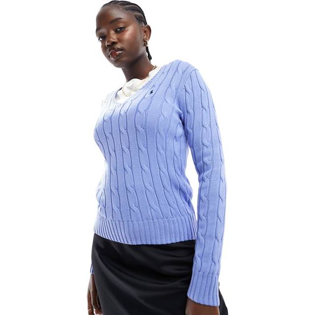 Polo Ralph Lauren, V-neck Knitwear, female, Blue, L, Kimberly Pullover Jumper