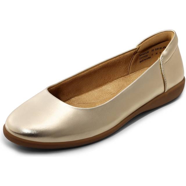 DREAM PAIRS Womens Comfortable Ballet Dressy Work Flats - Round Toe Slip on Office Shoes  Gold - 8 (Sdfa2312w)