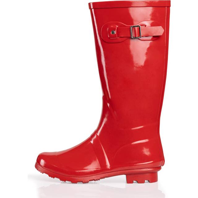 NORTY Women 's Hurricane Wellie Rain Boots - High-Calf Length - Glossy Matte Waterproof Rubber Shoes - Red Size 8