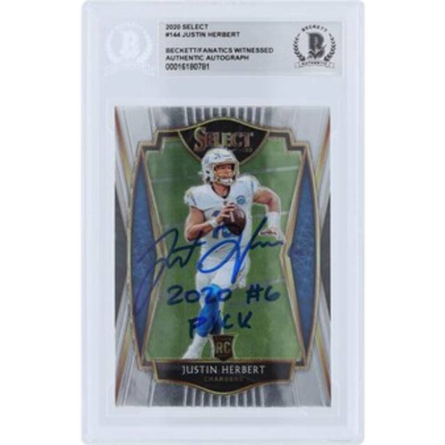 Justin Herbert Los Angeles Chargers Autographed 2020 Panini Select Premier Level #144 Beckett Fanatics Witnessed Authenticated Rookie Card with "2020 #6 PICK" Inscription