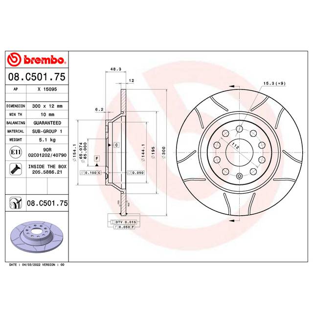 Bromsskiva BREMBO 08.C501.75