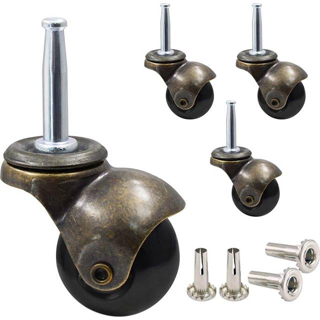 1.5Inch Ball Casters Wheels for Furniture Casters 4 with 8 x 38mm Mounting Stem Sleeve Socket Insert Replacement