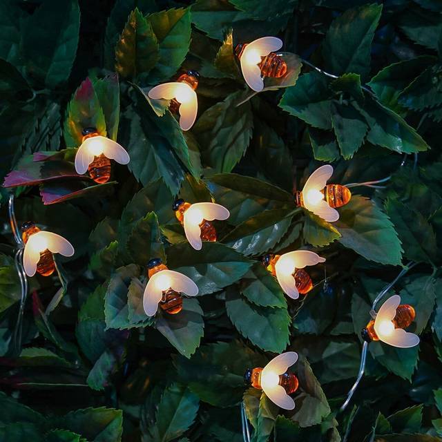 4m Solar Power LED Bumble Bee Fairy Lights Warm White | Garden Outdoor Decoration