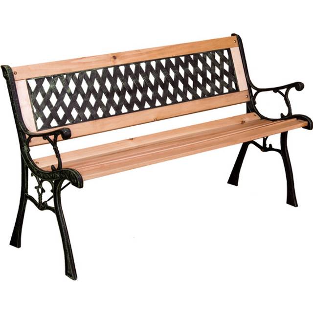 Solid Pine Garden Bench - Cross Style - Brown