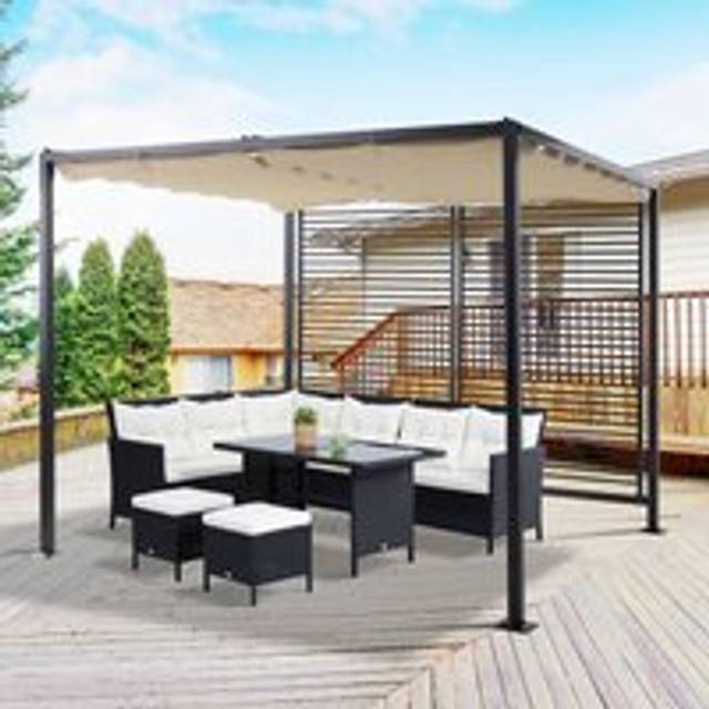 Outsunny 2.8m x 3m Retractable Metal Frame Outdoor Garden Pergola Beige