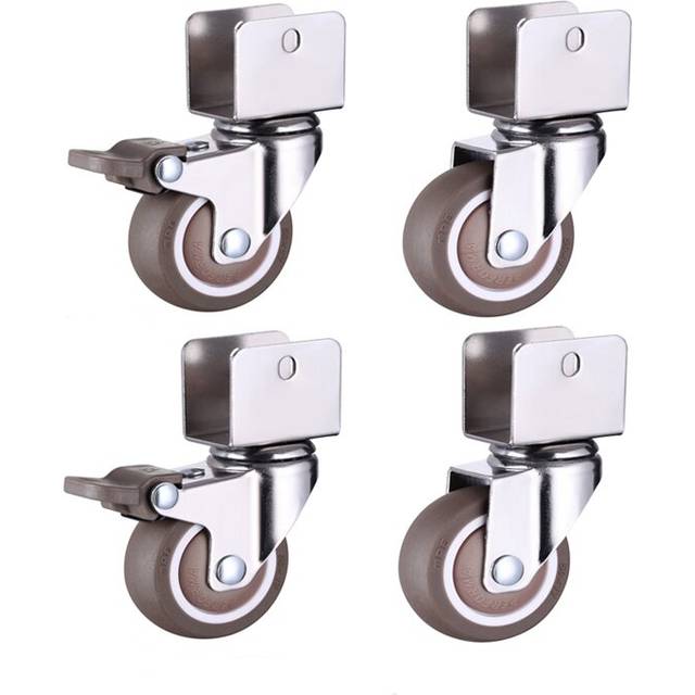 1.5 Furniture Crib Casters Cabinet Clamp with Brake Wheels Soft Rubber Swivel Caster Furniture Hardware Fittings Pack of 4