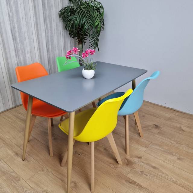 Portland 4 Seater Leather Dining Set Dark Grey and Multicolour