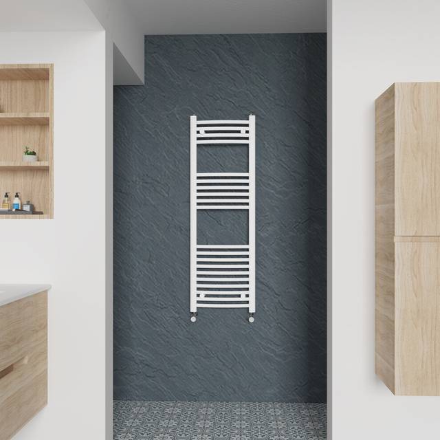 (Curved, 1200x400mm) Warmehaus Heated Towel Rail White Bathroom Ladder Style Radiator Central Heating