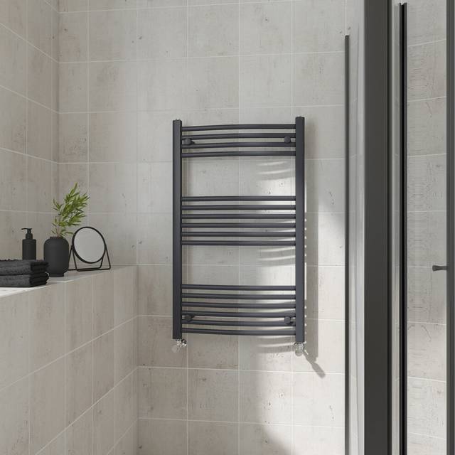 (Curved, 1000x600mm) Warmehaus Heated Towel Rail Anthracite Bathroom Ladder Style Radiator Grey Central Heating