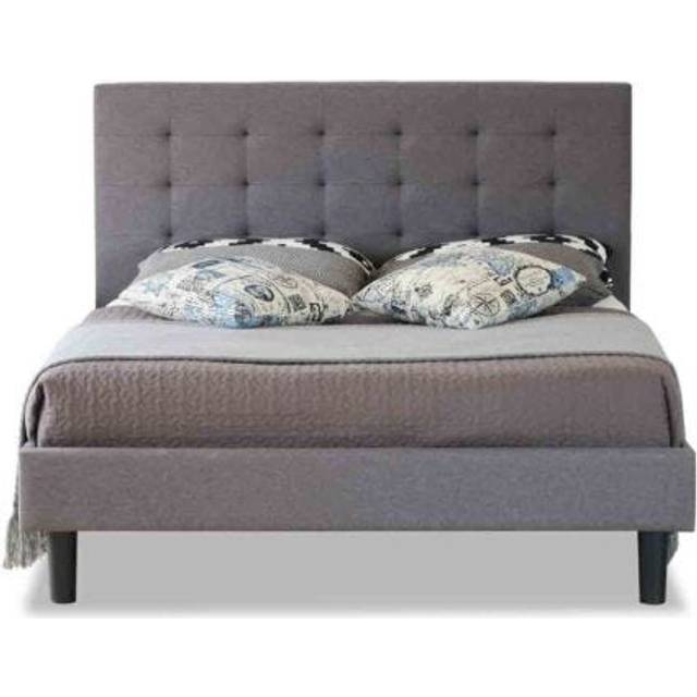 Modernique Fabric Bed With High Headboard, Slatted Wooden Sprung Bed Base In Grey - King