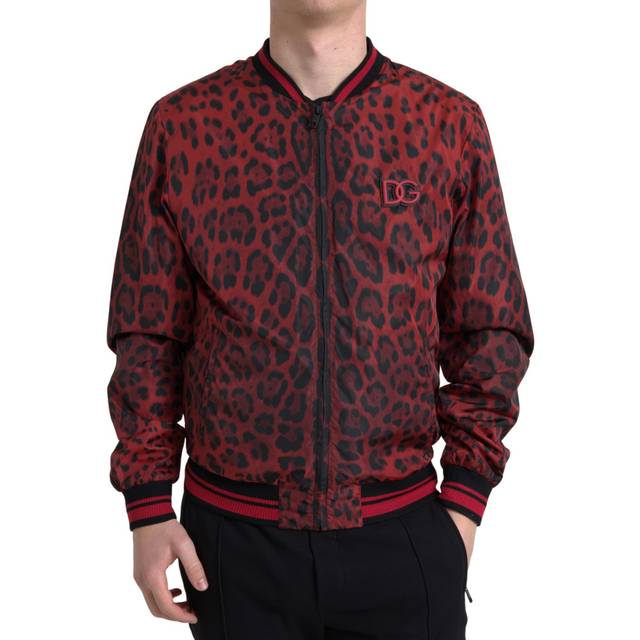 Dolce & Gabbana, Jacka, Herr, XS, Rd Leopardmönstrad Bomberjacka - red (XS)