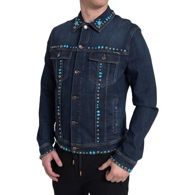 Blue Denim Turquoise Stones Studded Jacket - IT52 | L