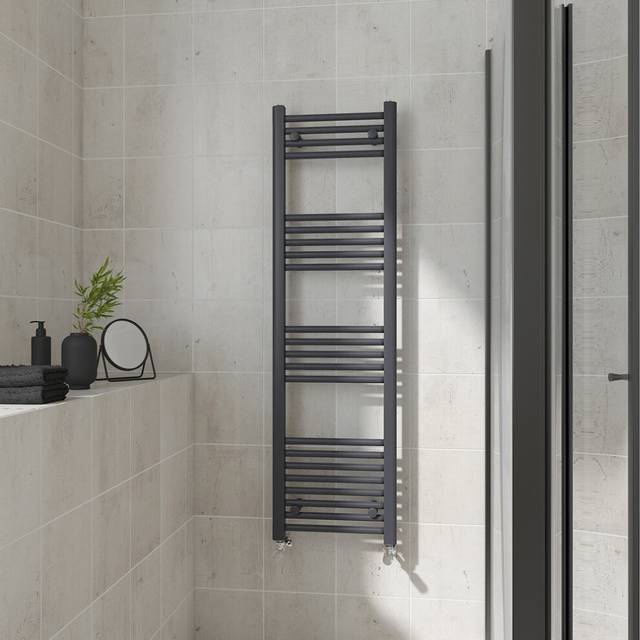 (Straight, 1400x400mm) Warmehaus Heated Towel Rail Anthracite Bathroom Ladder Style Radiator Grey Central Heating