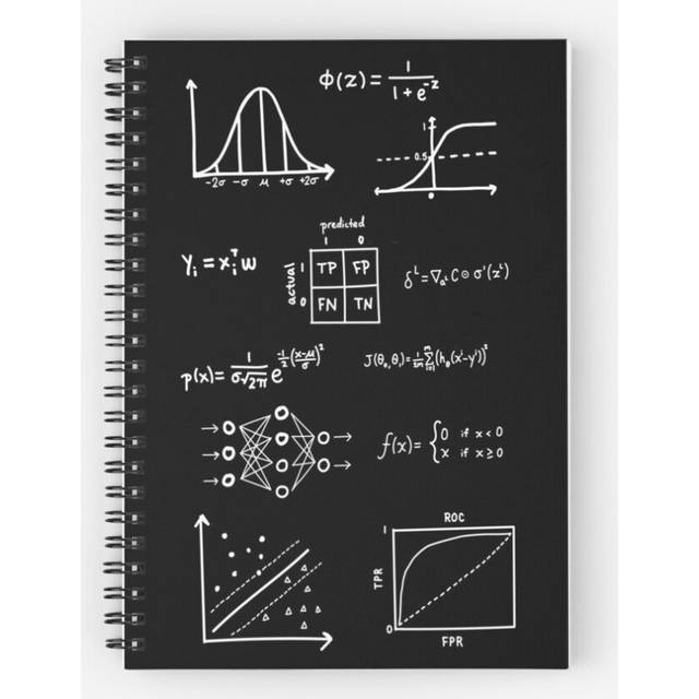 Spiral Notebook Machine Learning Equations and Graph - Black and White A5 120 Pages