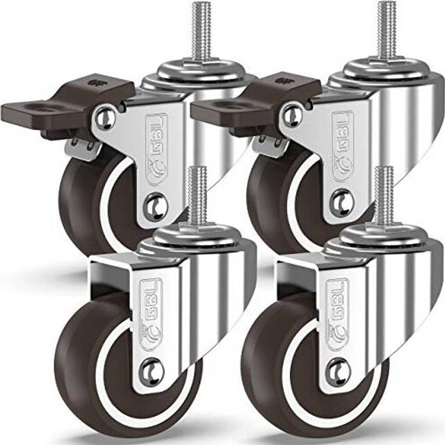 Heavy Duty Furniture Wheels with 2 Brakes Screws 50mm M10x25mm up to 200KG Pack of 4 No Floor Marks Silent Caster for Furniture Rubbered Trolley