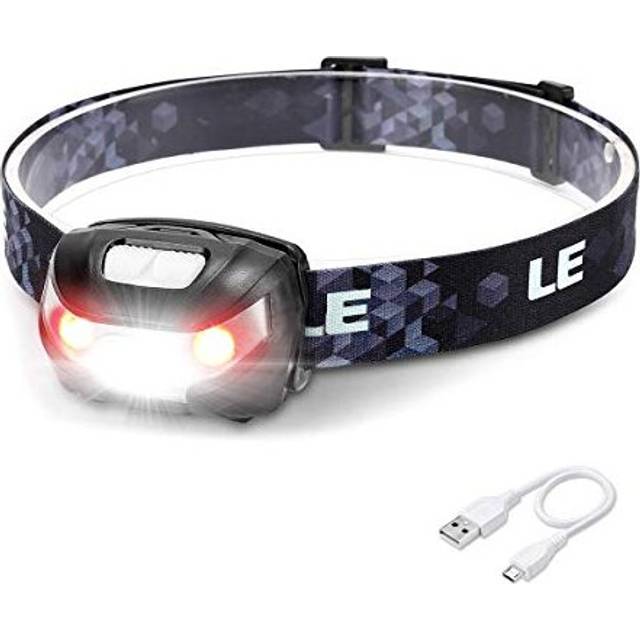 LE Head Torch Rechargeable, 1000L Super Bright LED Headlamp Waterproof with Red Warning Lights 5 Lighting Modes 30 Hours Runtime Lightweight Head