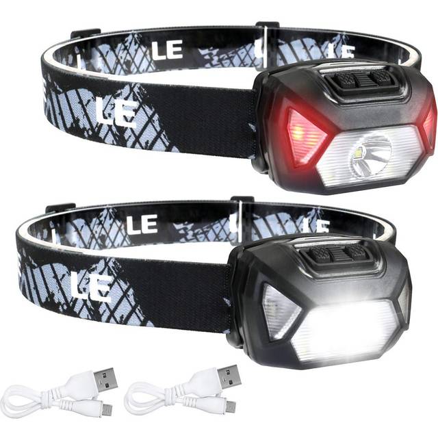 LE Head Torch Rechargeable, [2 Pack] 2000L Waterproof LED Headlamp with 6 Lighting Modes Adjustable Lightweight Battery Powered Headlight for Kid