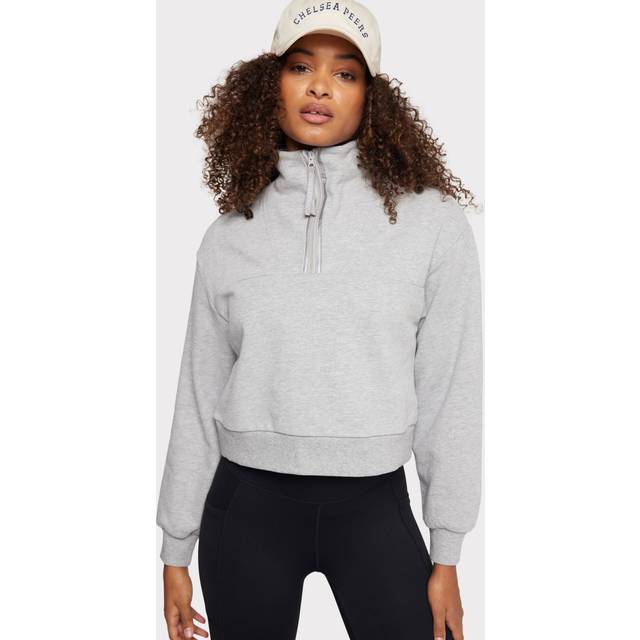 Organic Cotton Quarter-Zip Cropped Sweatshirt - Grey - 6,8,10,12,14,16