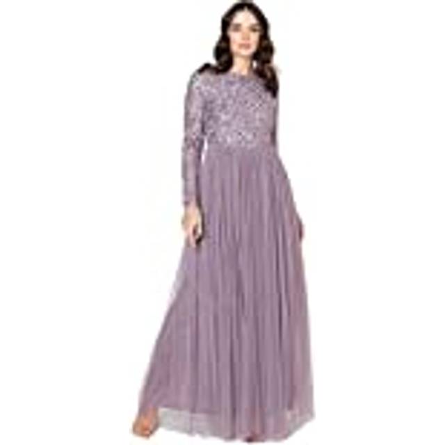 Maya Deluxe Maya utsmyckad långärmad maxiklänning för kvinnor brudtärna, Moody Lilac, 48