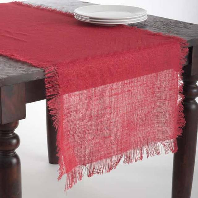 Saro Lifestyle JU209.R20108B 20 x 108 in. Mari Sati Rectangular Fringed Jute Table Runner - Red